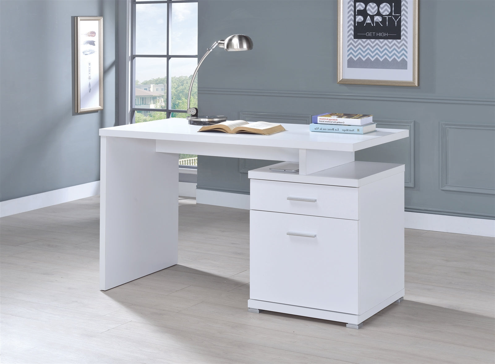 Irving 2-Drawer Office Desk With Cabinet White