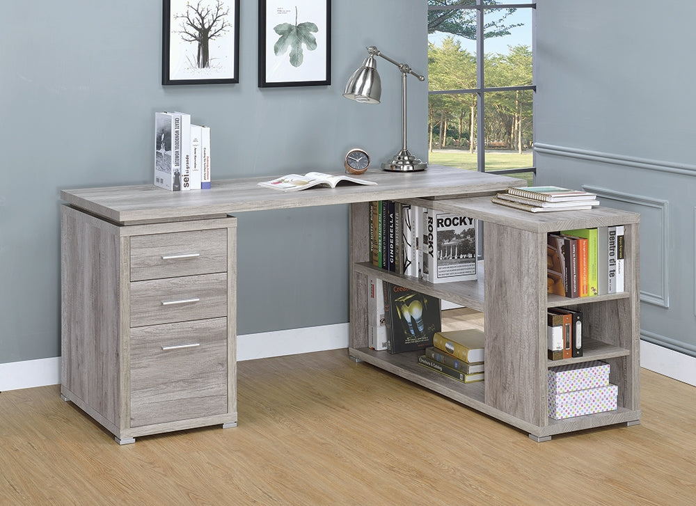 Yvette L-Shape Weathered Driftwood Finish Office Desk