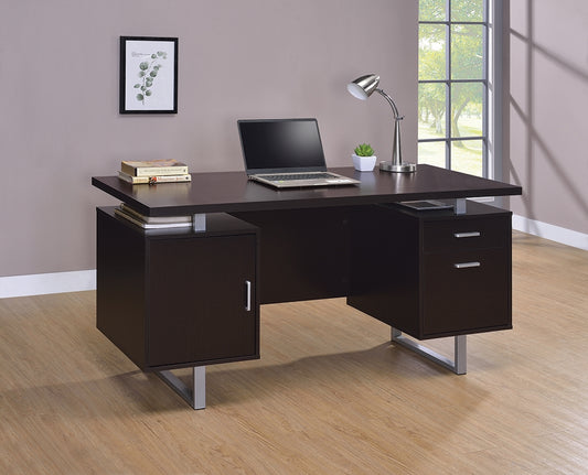 Glaven Double Pedestal Office Desk with Metal Sled Legs & Floating Desk Top