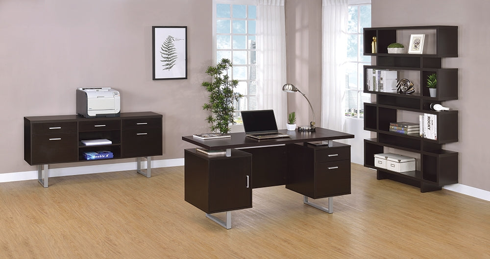 Glaven Double Pedestal Office Desk with Metal Sled Legs & Floating Desk Top