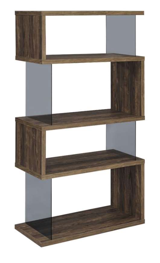 4-shelf Bookcase with Glass Panels Aged Walnut