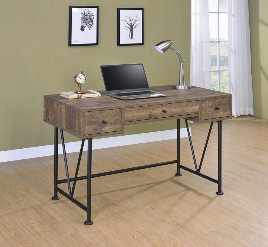 Analiese 3-Drawer Writing Desk Antique Nutmeg And Black