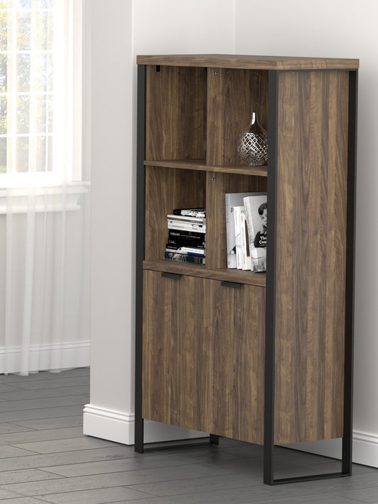 Pattinson 2-Door Rectangular Bookcase Aged Walnut And Gunmetal