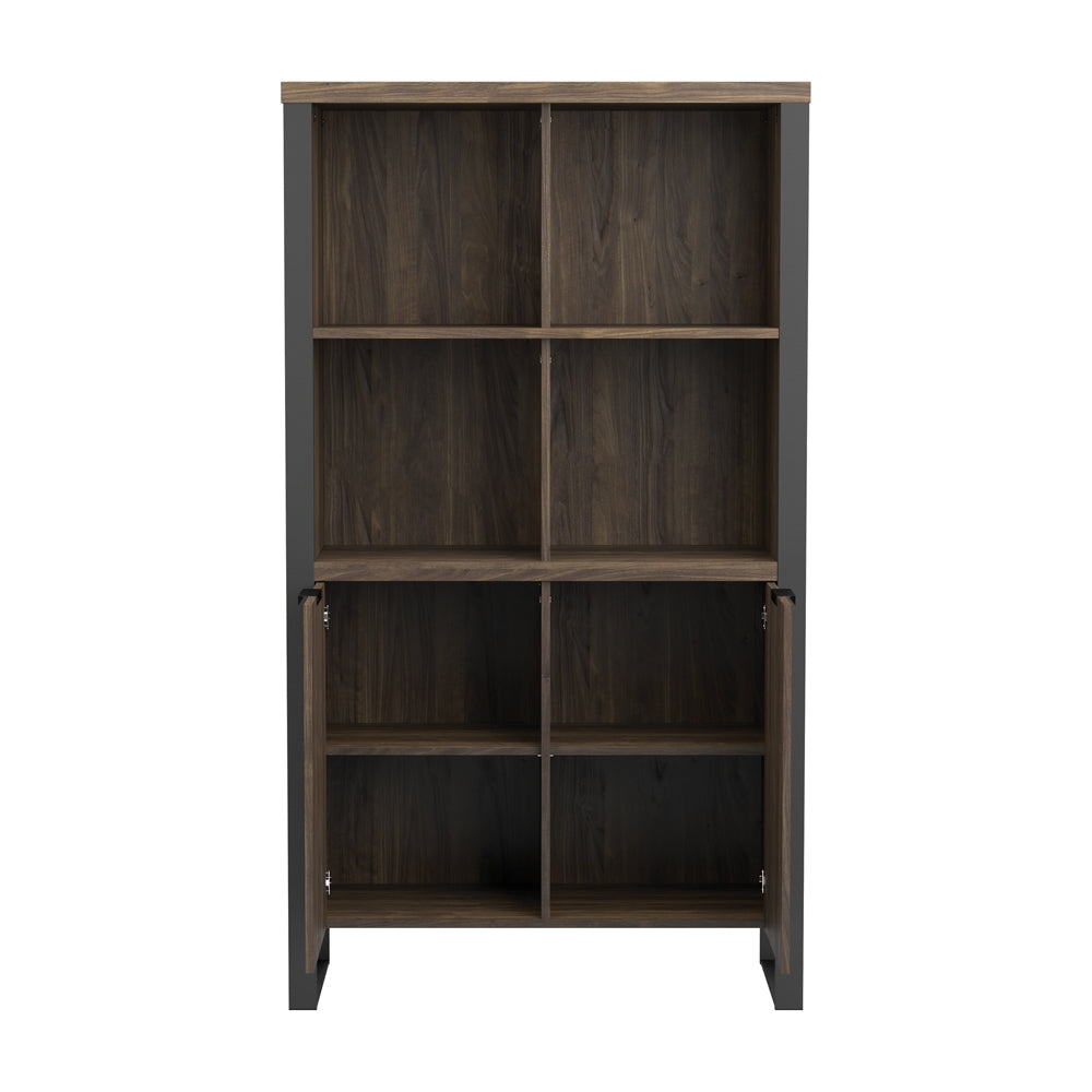 Pattinson 2-Door Rectangular Bookcase Aged Walnut And Gunmetal