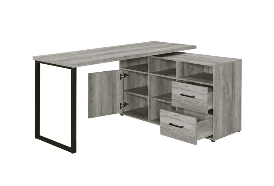 Hertford L-Shape Office Desk With Storage Grey Driftwood