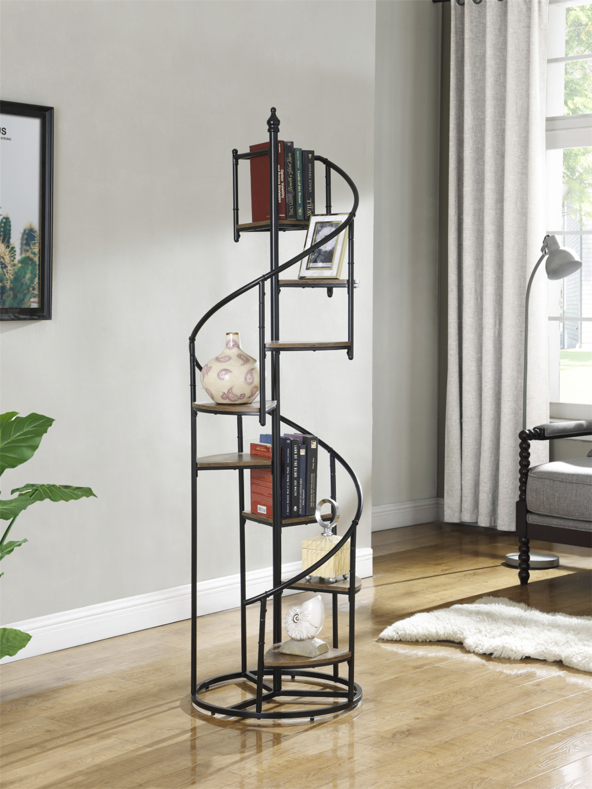 8-Shelf Staircase Bookcase Rustic Brown And Black