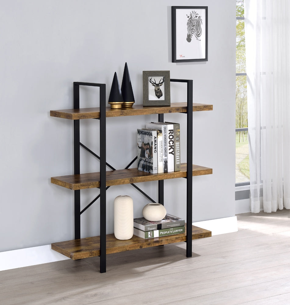 3-Shelf Bookcase Antique Nutmeg And Black