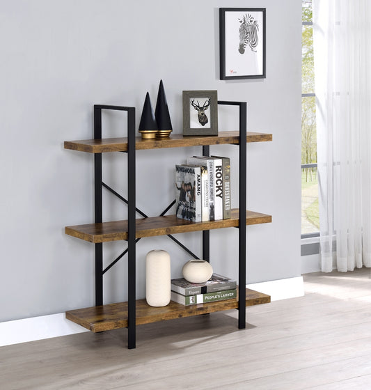 3-Shelf Bookcase Antique Nutmeg And Black