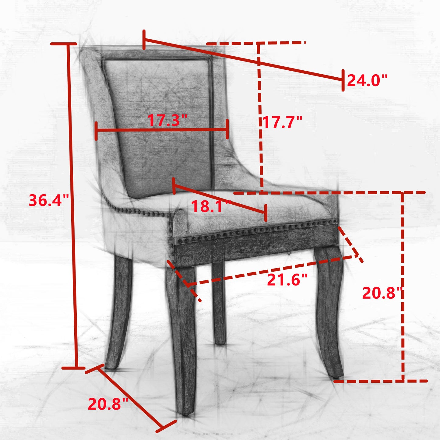 A&A Furniture Dining Chairs with Thickened Padded Seats & Weathered Legs Set of 2 - Beige