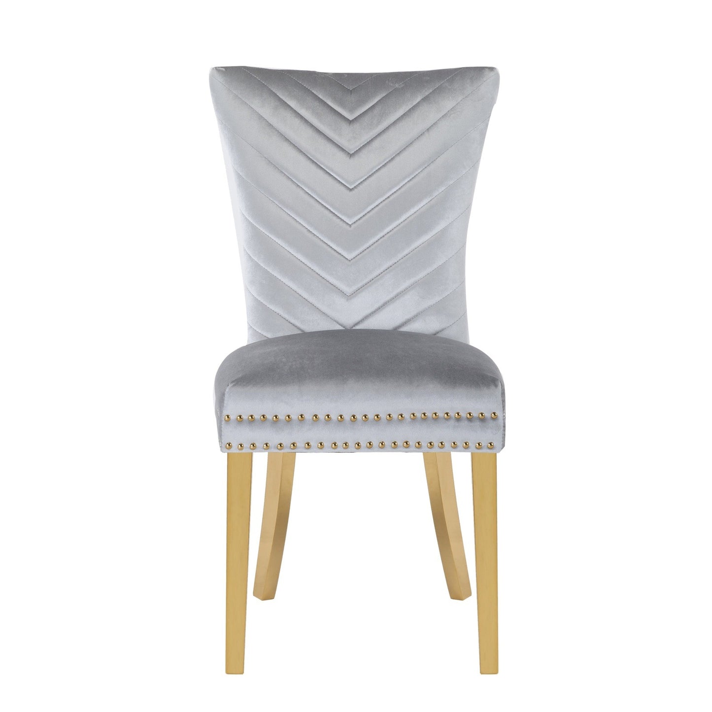 Eva Transitional Velvet Dining Chair with Gold Legs in Silver Set of 2