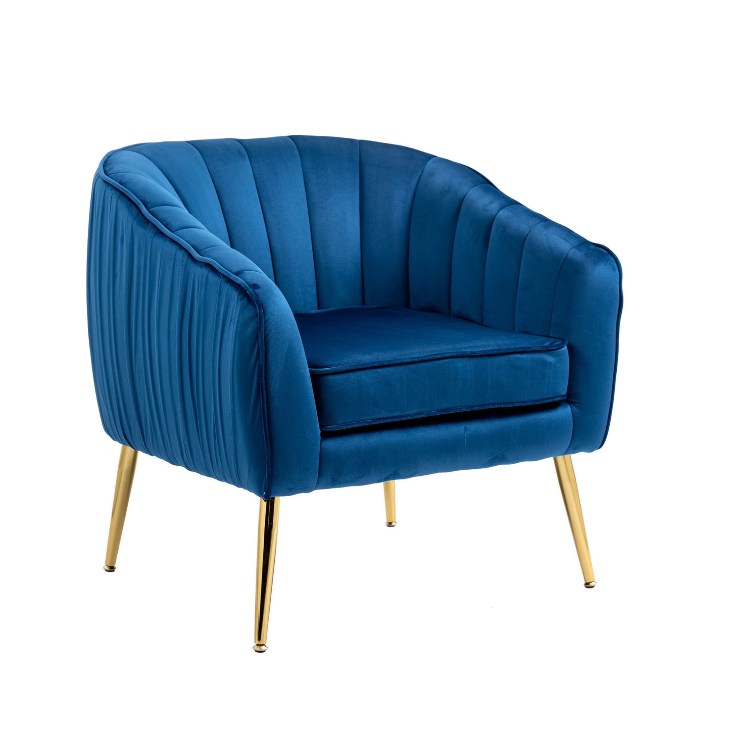 Velvet Accent Chair with Ottoman Set in Blue