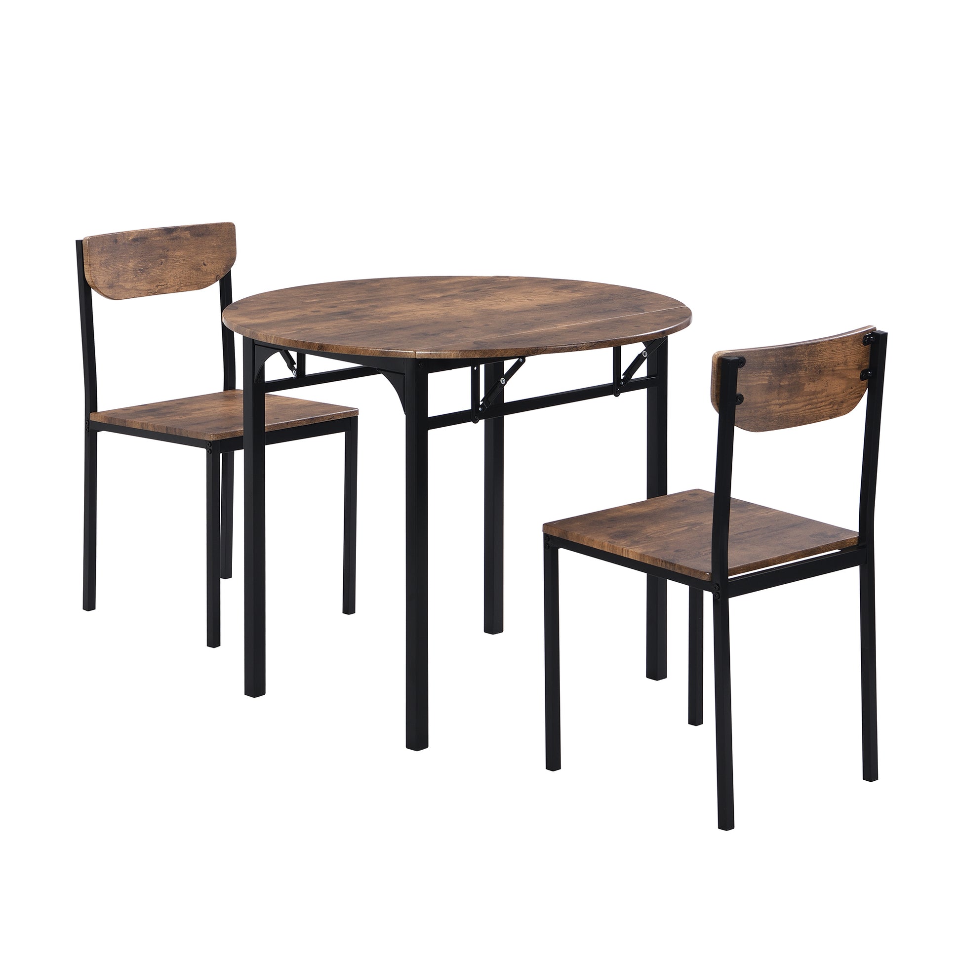 TOPMAX Modern 3-Piece Round Dining Table Set with Drop Leaf