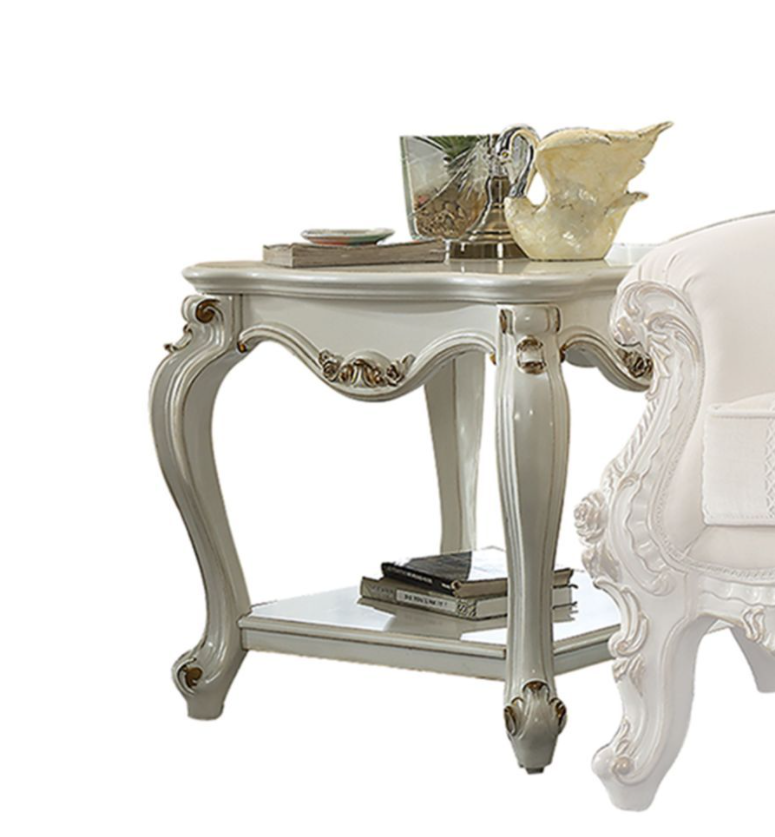 Picardy Solid Wood End Table in Antique Pearl