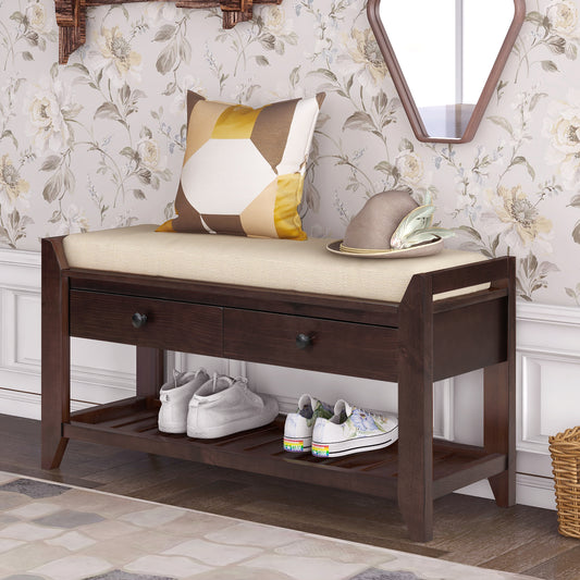 TREXM Entryway Storage Bench with Padded Seat - Espresso