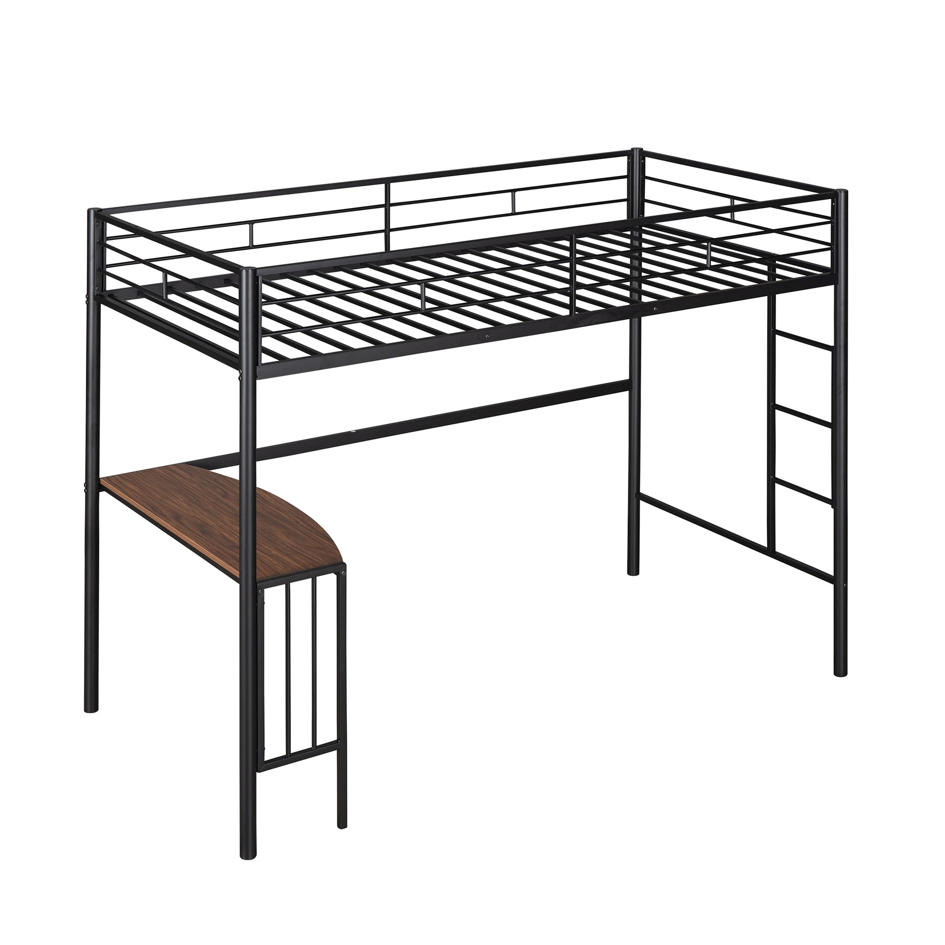 Homey Life Twin Over Full Metal Bunk Bed with Desk & Ladder in Black