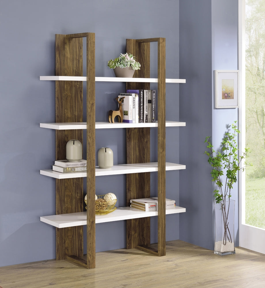 Modern Industrial Bookcase in Aged Walnut-White