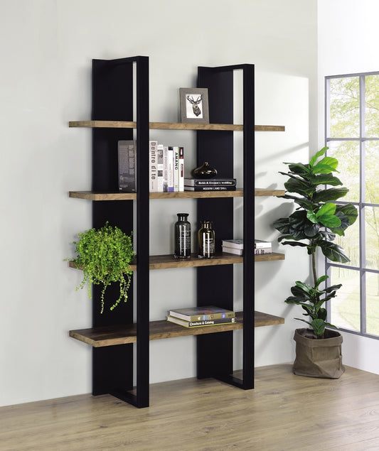 Modern Industrial Bookcase in Aged Walnut-Black