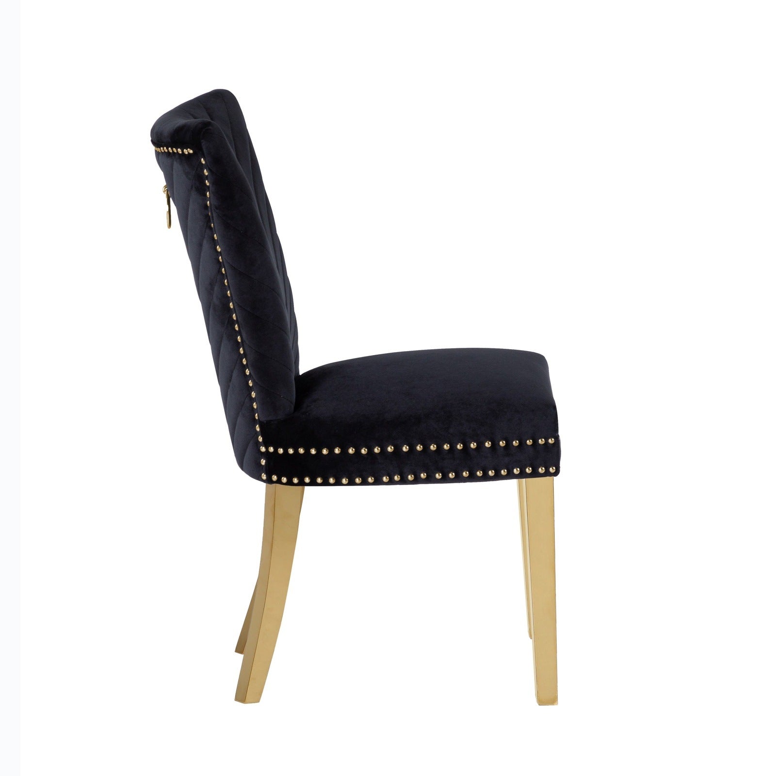 Eva Transitional Velvet Dining Chair with Gold Legs in Black Set of 2