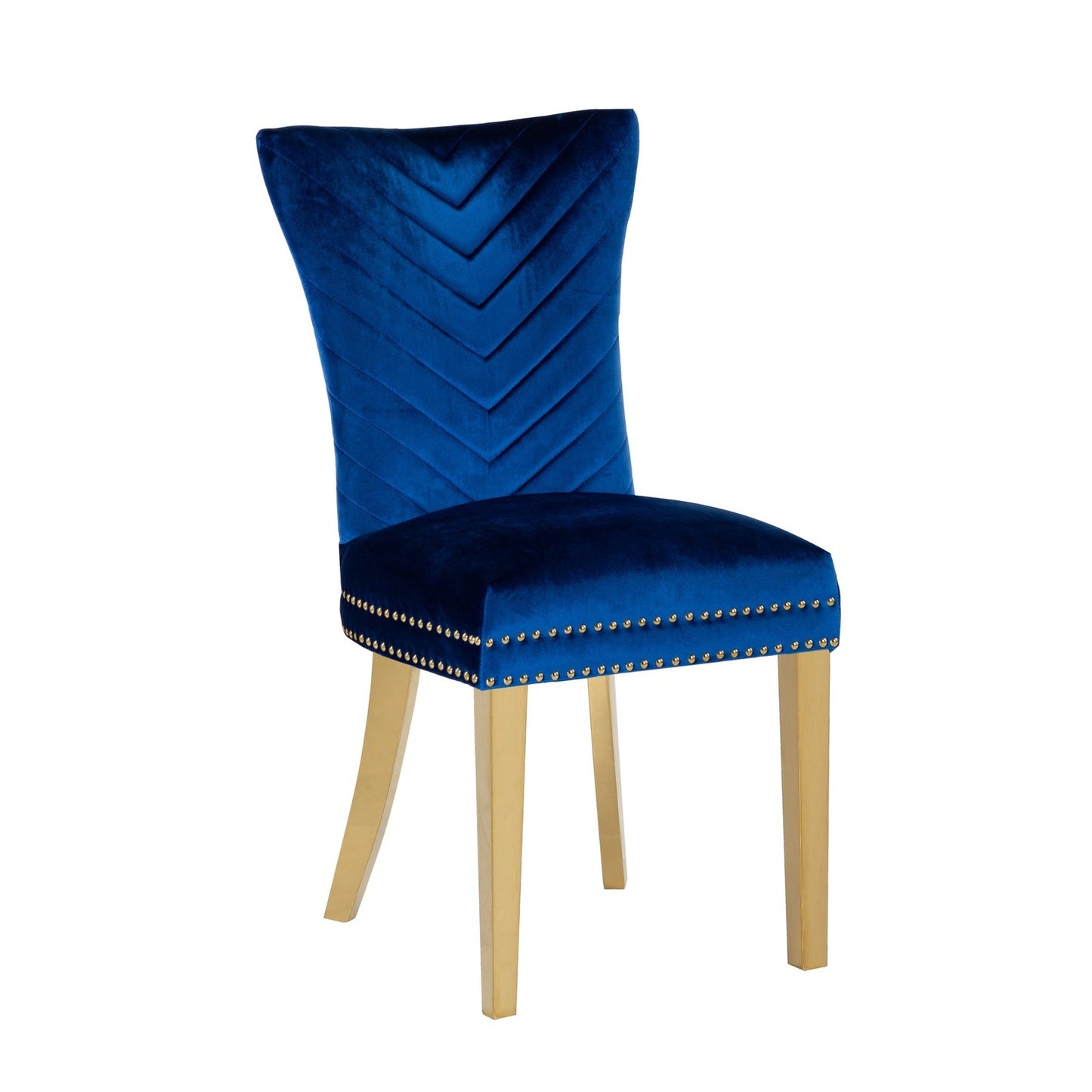 Eva Transitional Velvet Dining Chair with Gold Legs in Blue Set of 2