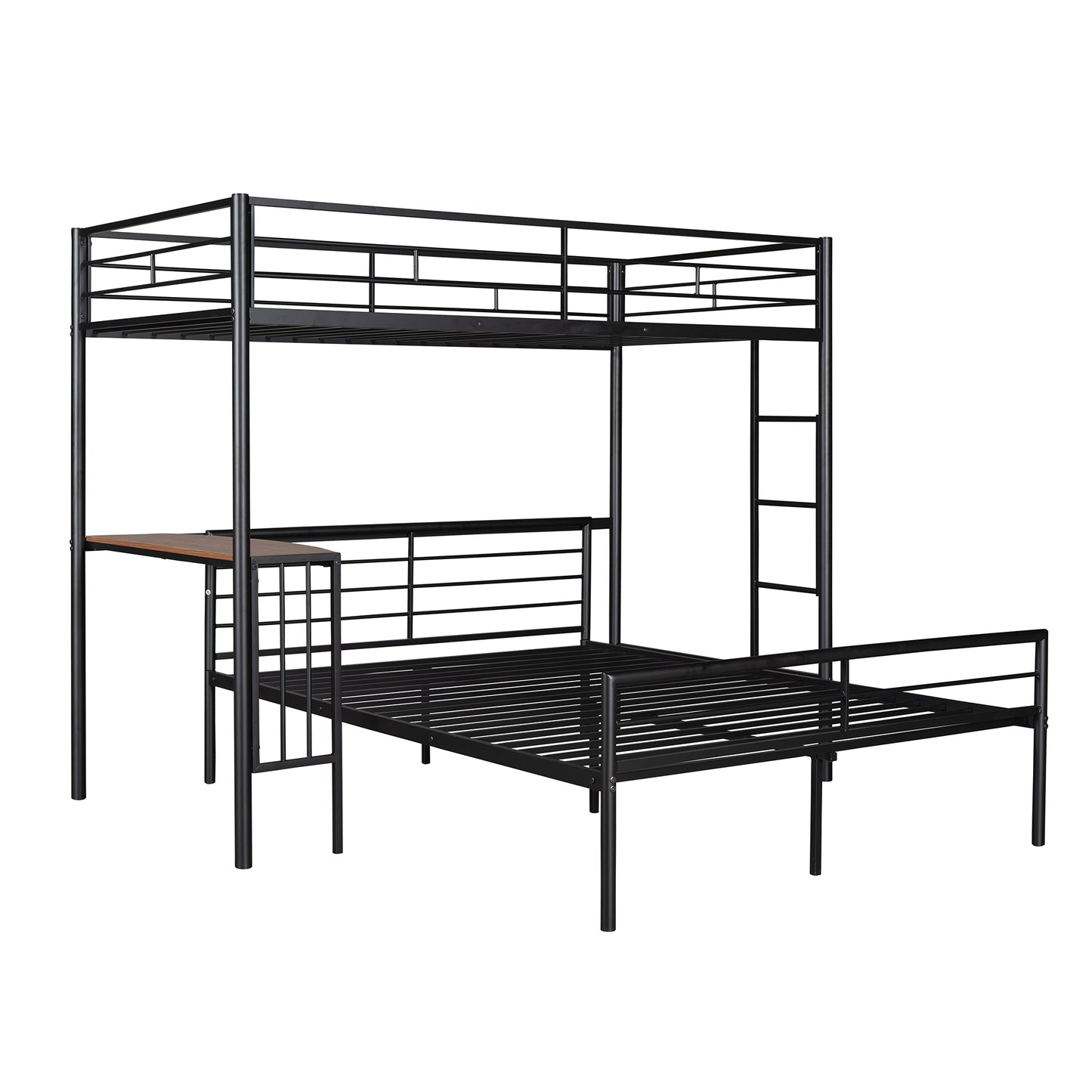 Homey Life Twin Over Full Metal Bunk Bed with Desk & Ladder in Black