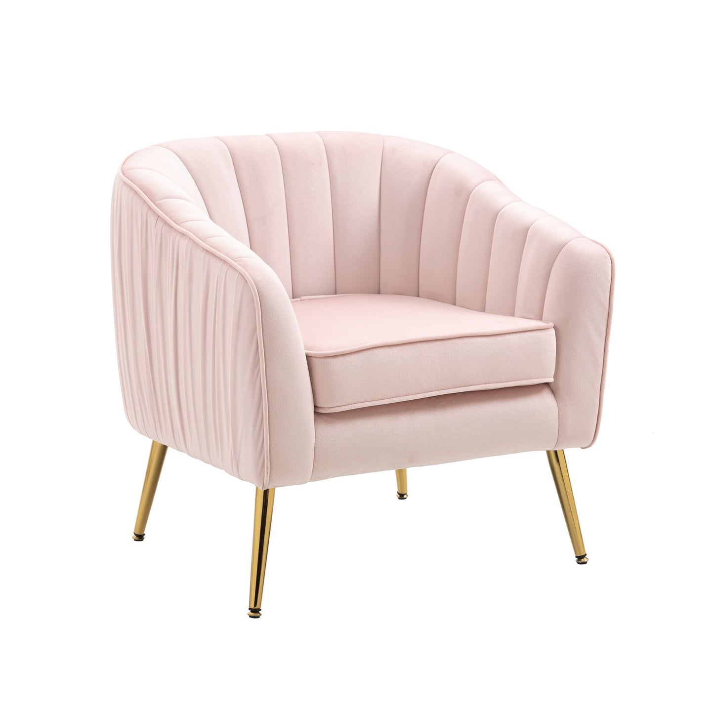 Velvet Accent Chair with Ottoman Set in Pink