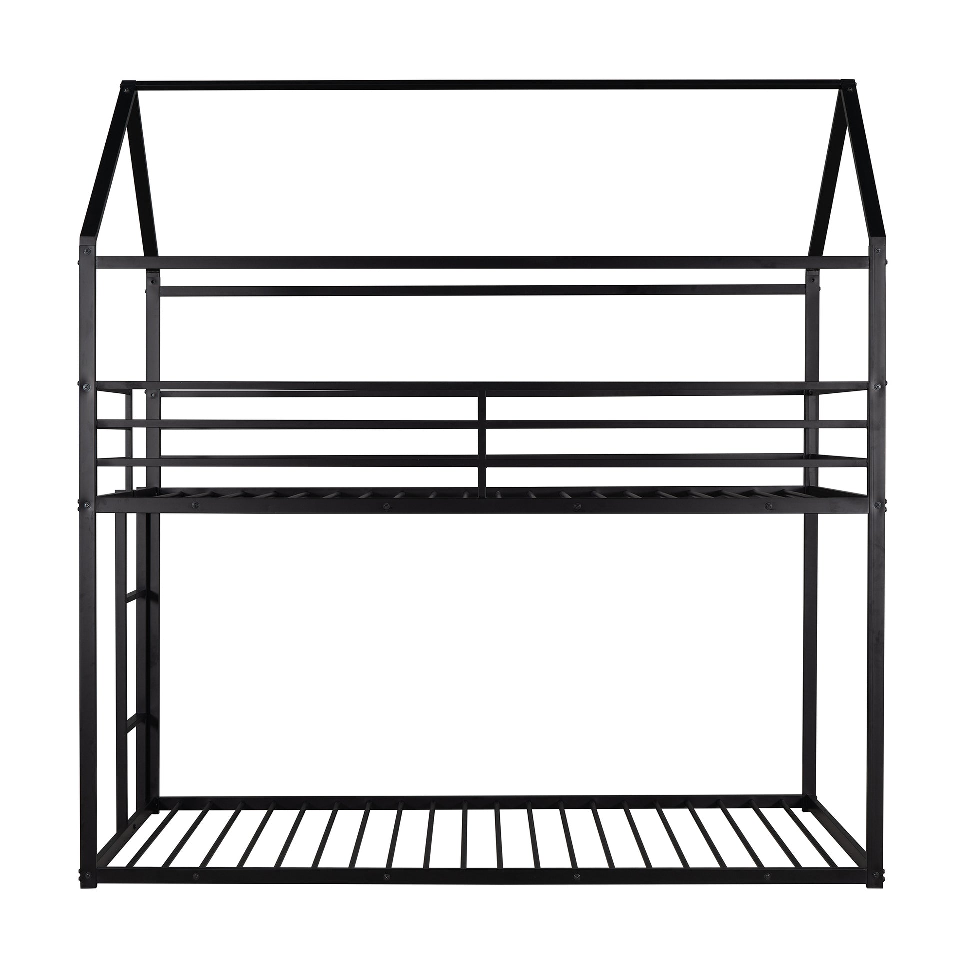 Homey Life Twin over Twin Black Metal House Theme Bunk Bed