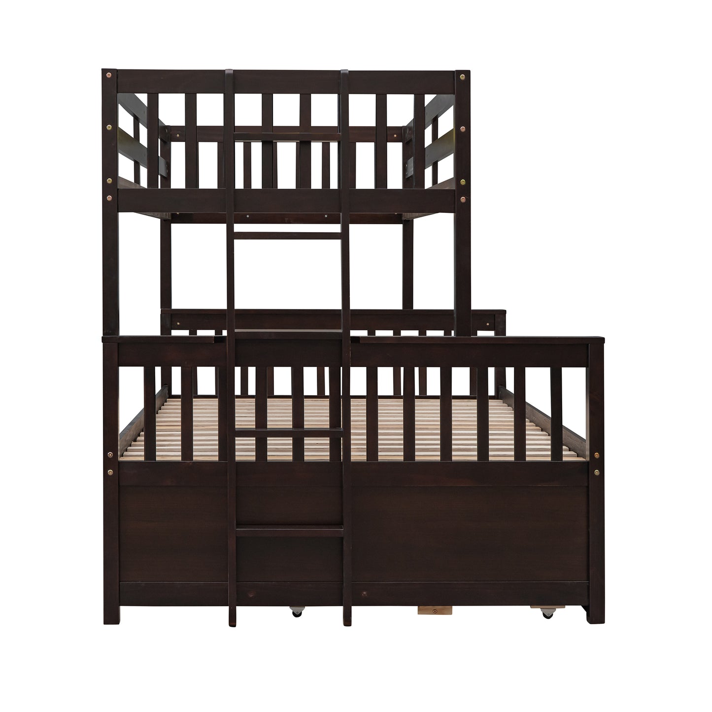 Homey Life Twin-Over-Full Bunk Bed with Twin size Trundle , Separable Bunk Bed with Drawers for Bedroom - Espresso