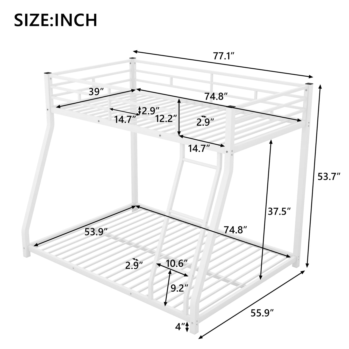 WM Store Twin over Full Bunk Bed in White