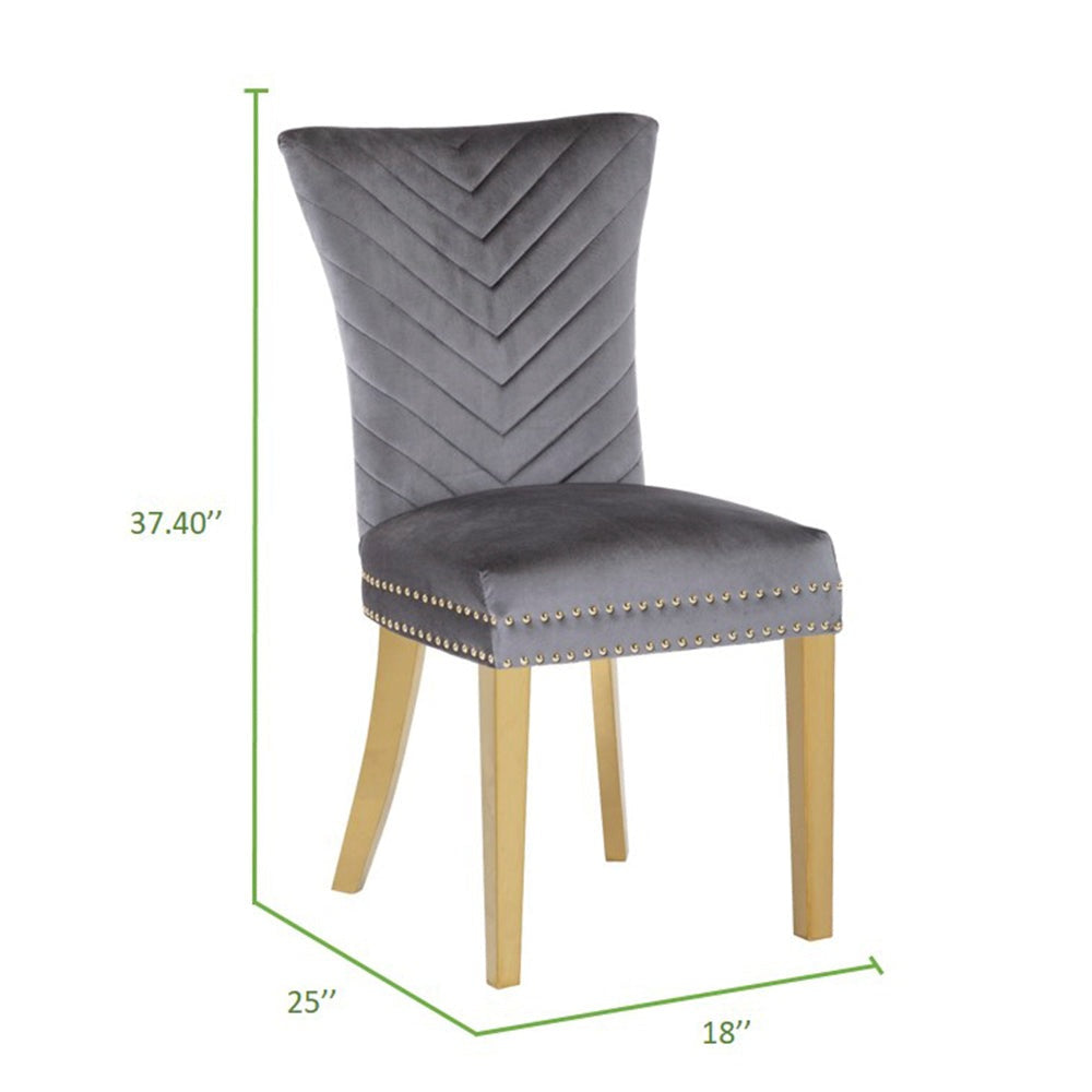 Eva Transitional Velvet Dining Chair with Gold Legs in Gray Set of 2