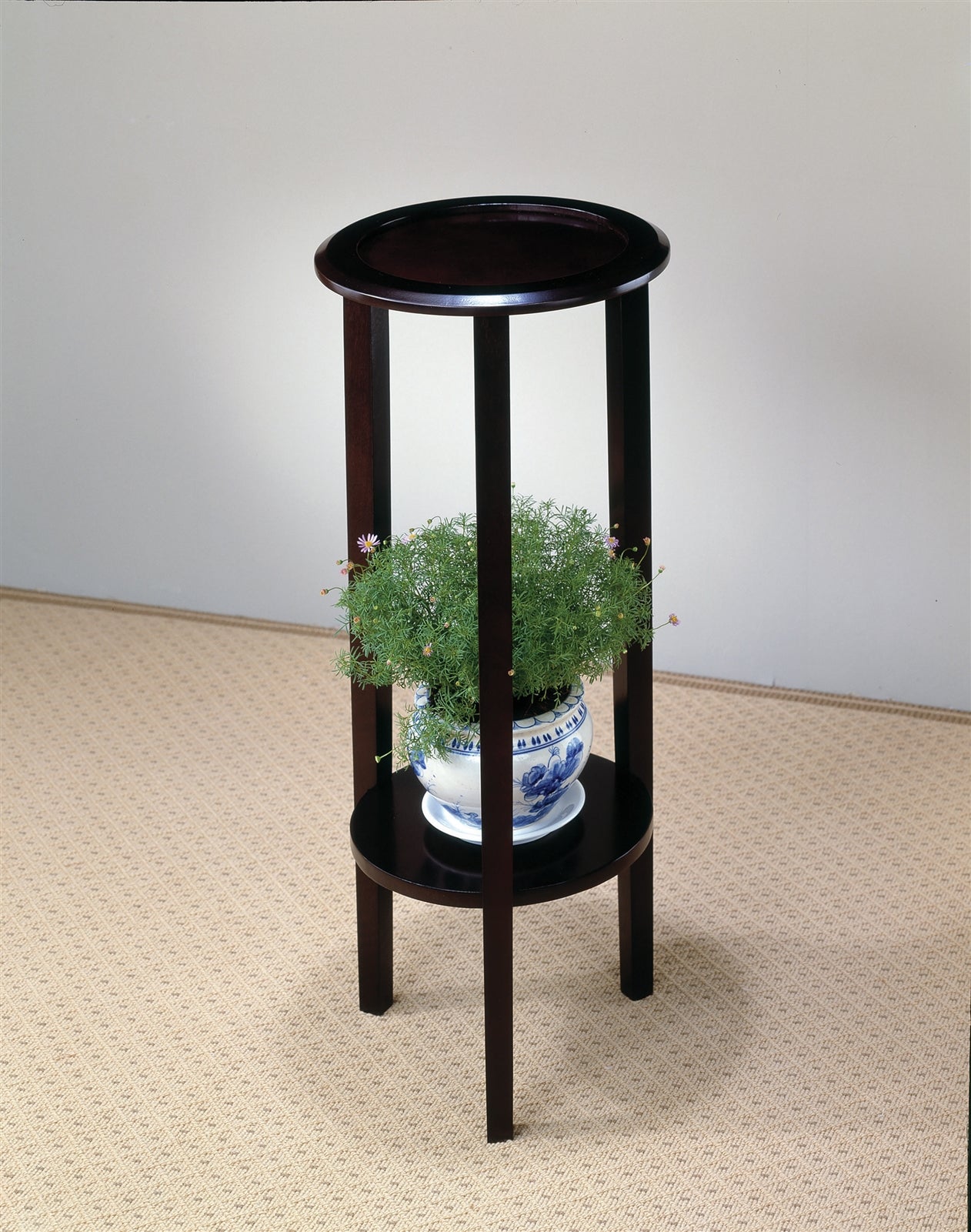 Round Accent Table With Bottom Shelf Espresso