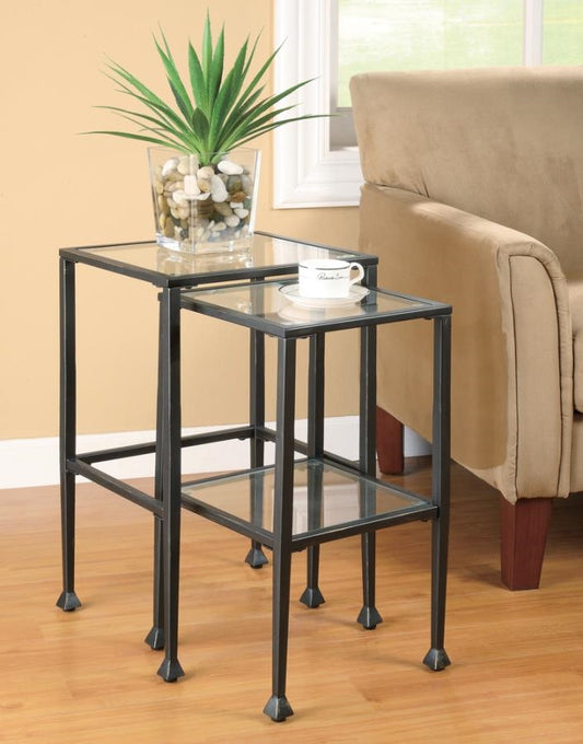 2-Piece Glass Top Nesting Tables Black