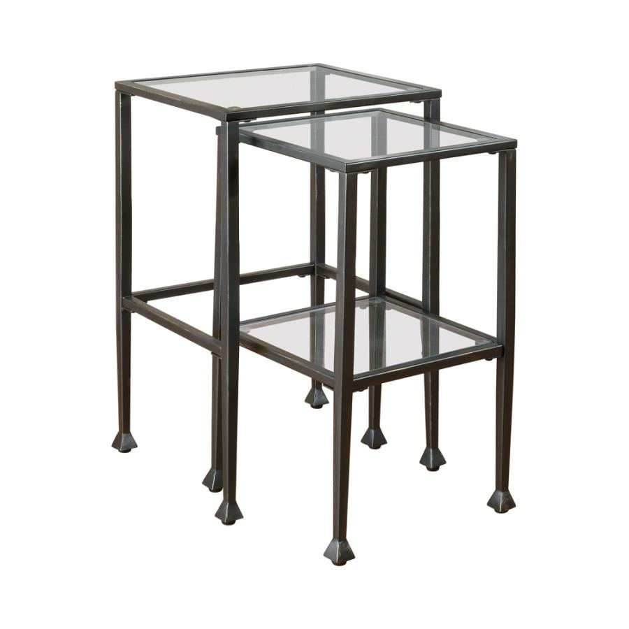 2-Piece Glass Top Nesting Tables Black