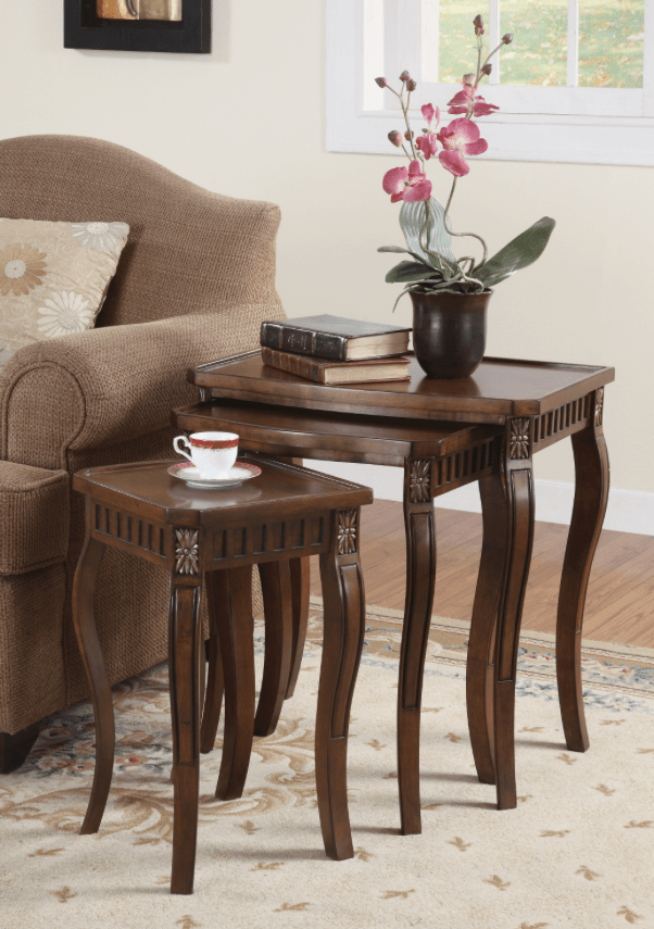 Traditional 3-Piece Nesting Table Set in Warm Brown