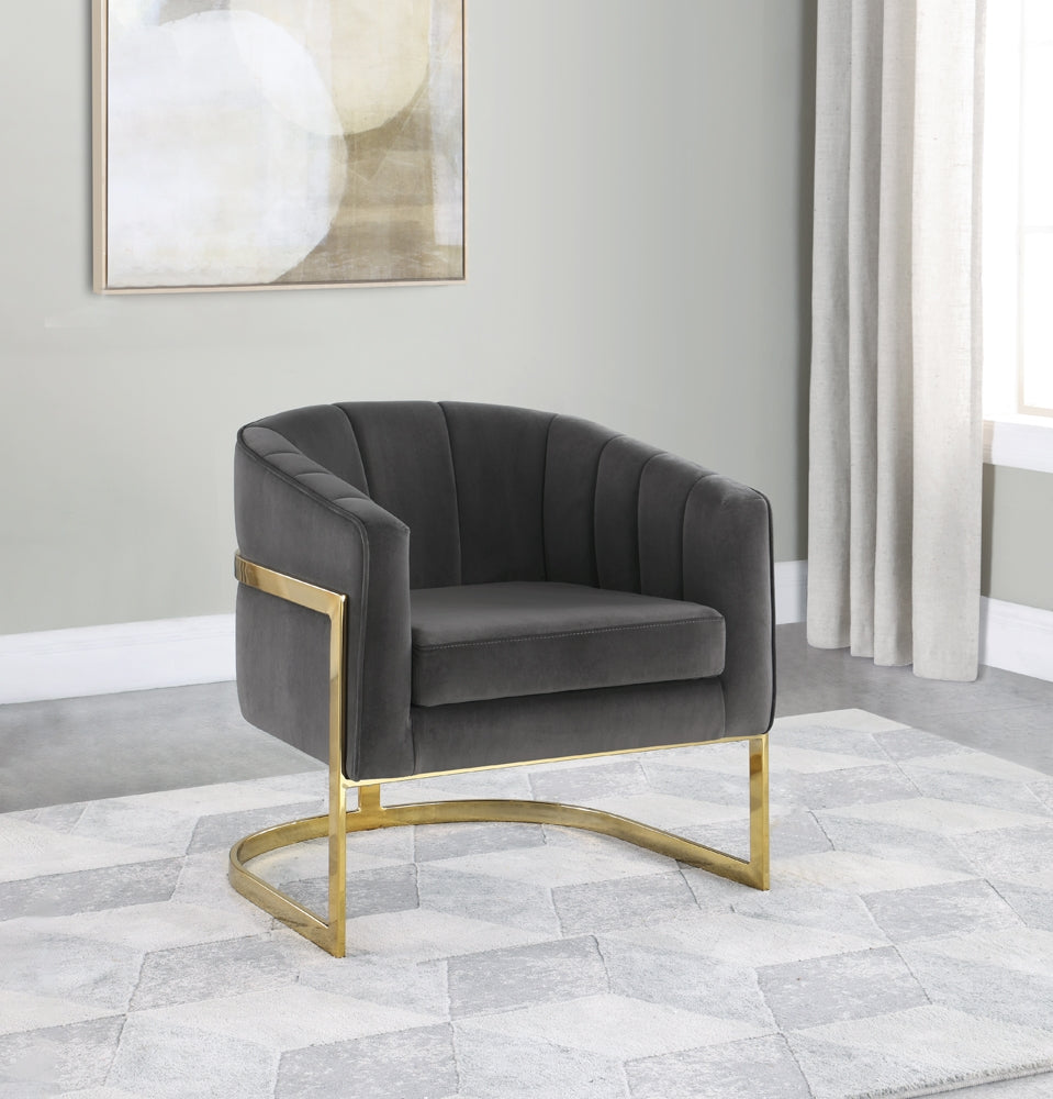 Tufted Barrel Accent Chair Dark Grey And Gold