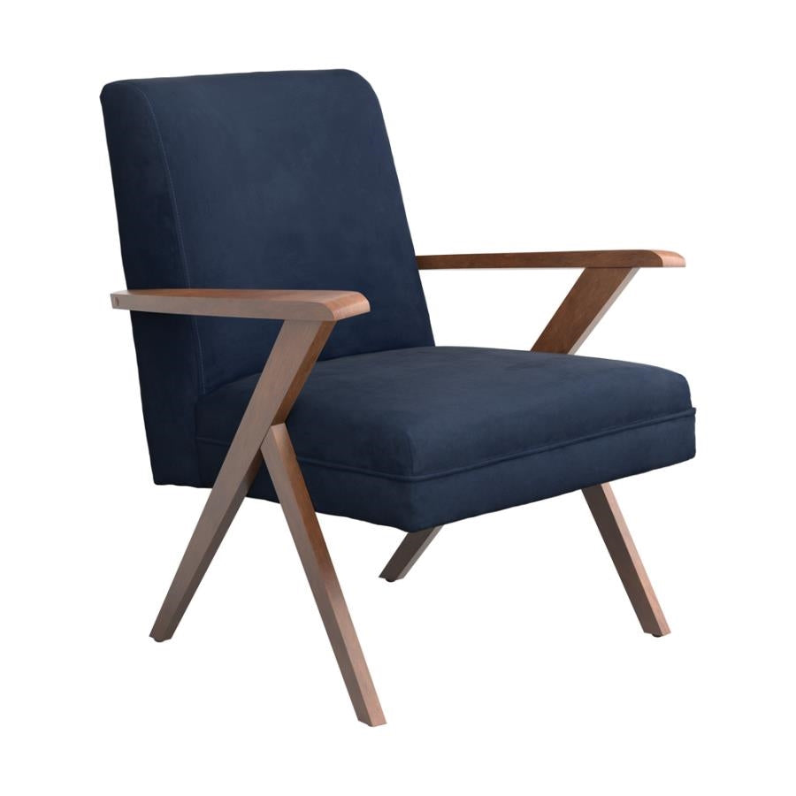 Monrovia Wooden Arms Accent Chair Dark Blue & Walnut