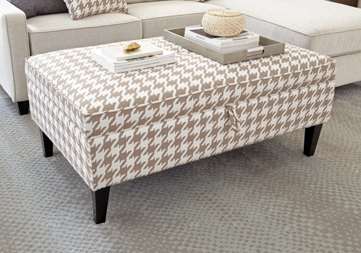 Classic White-Beige Storage Ottoman