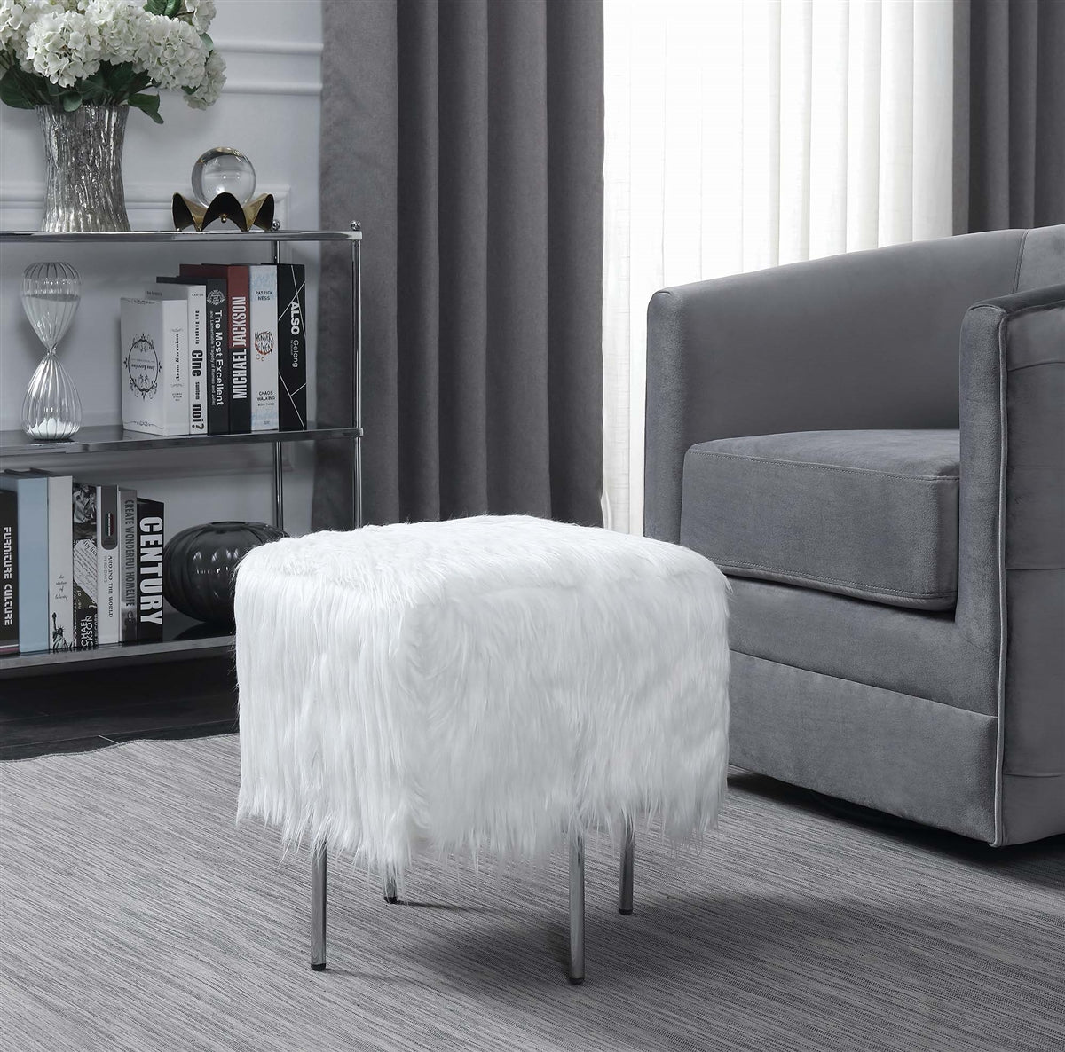 Ryann Faux Sheep Skin Ottoman