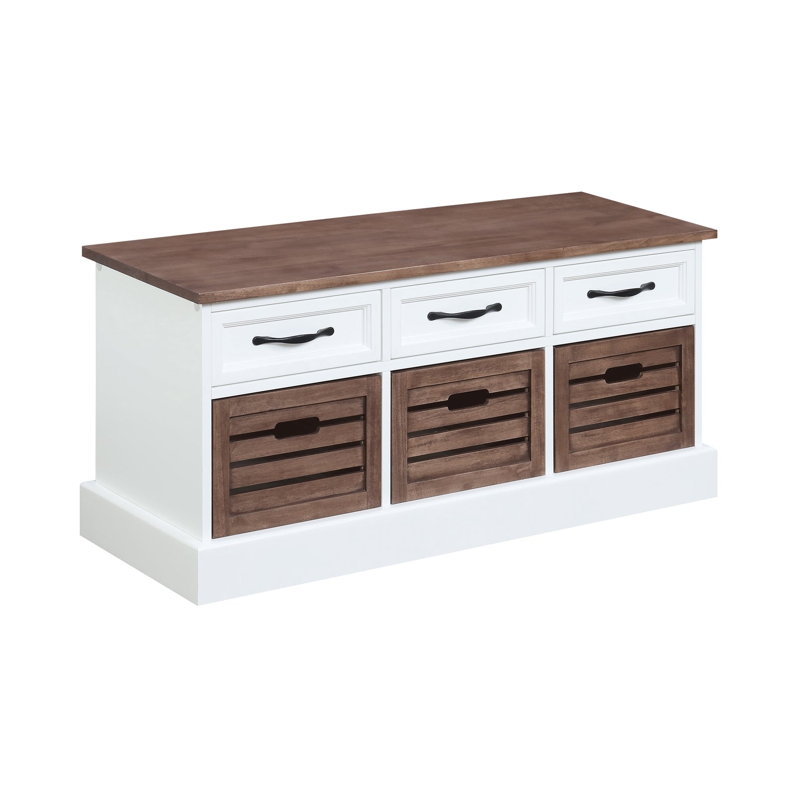 3-Drawer Storage Bench Weathered Brown And White