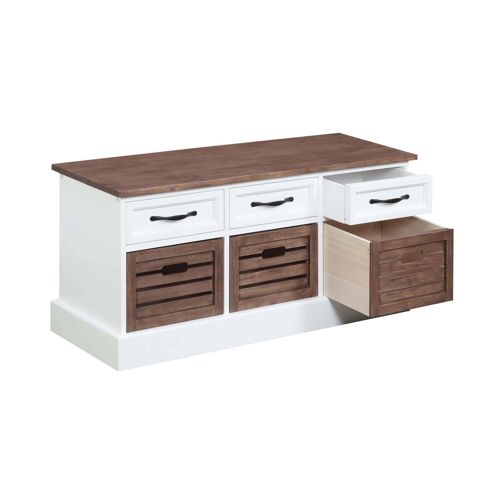 3-Drawer Storage Bench Weathered Brown And White