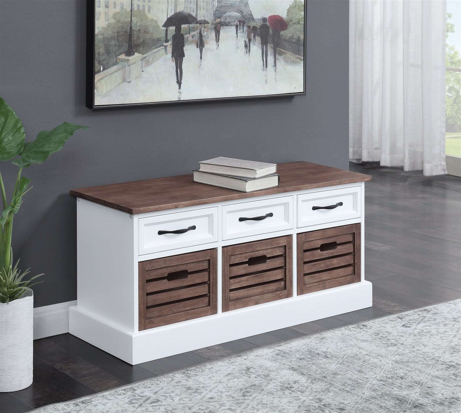 3-Drawer Storage Bench Weathered Brown And White