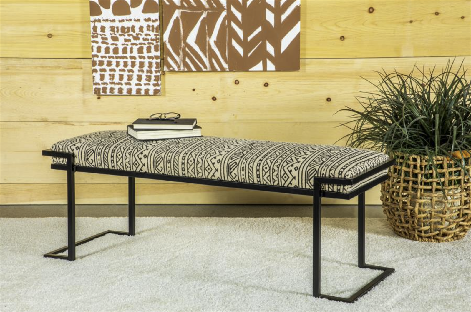 Upholstered Accent Bench Black and White