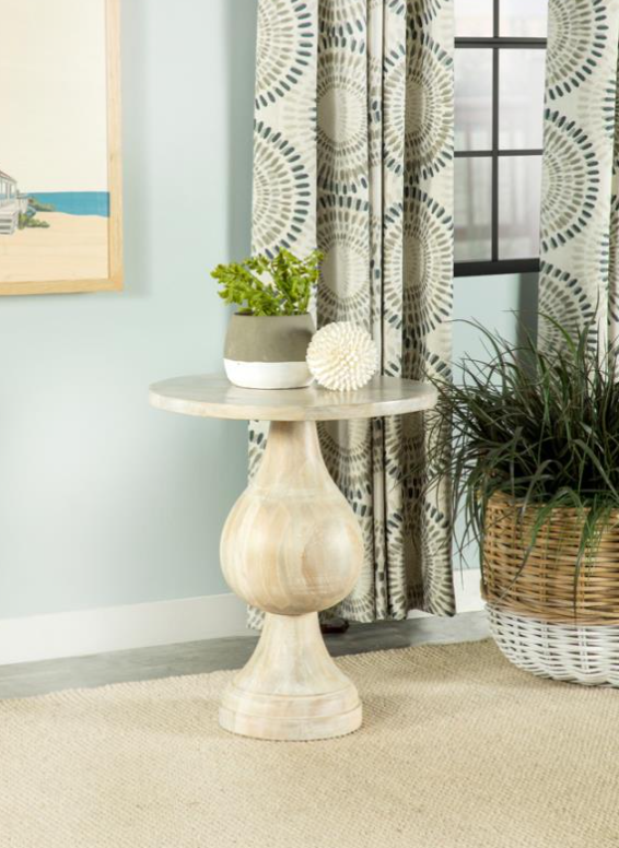 Round Pedestal Accent Table in White Washed