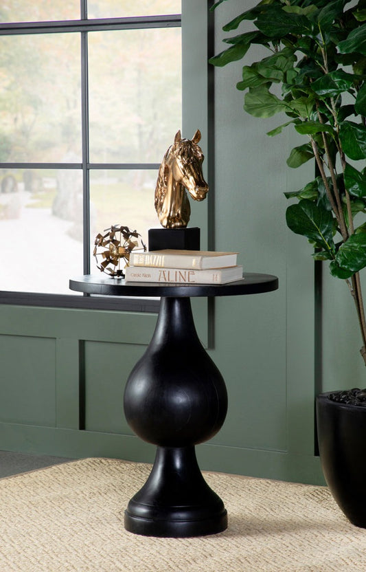 Round Pedestal Accent Table in Black Satin