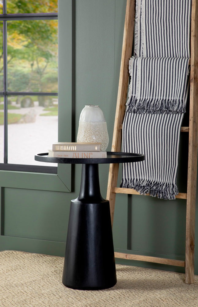 Round Accent Table in Black Satin