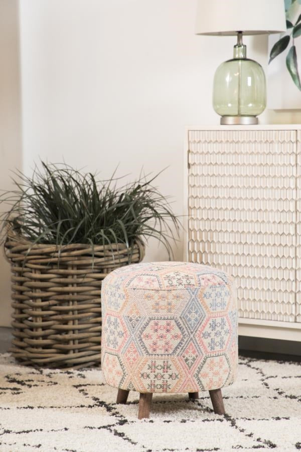 Ikat Pattern Round Accent Stool Multi-Color