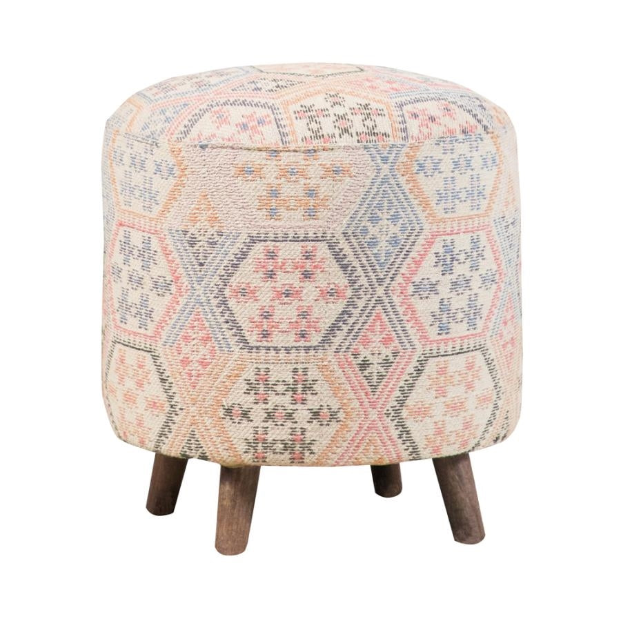 Ikat Pattern Round Accent Stool Multi-Color