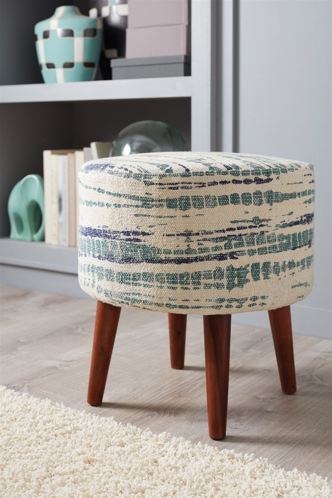 Round Accent Stool Blue And White