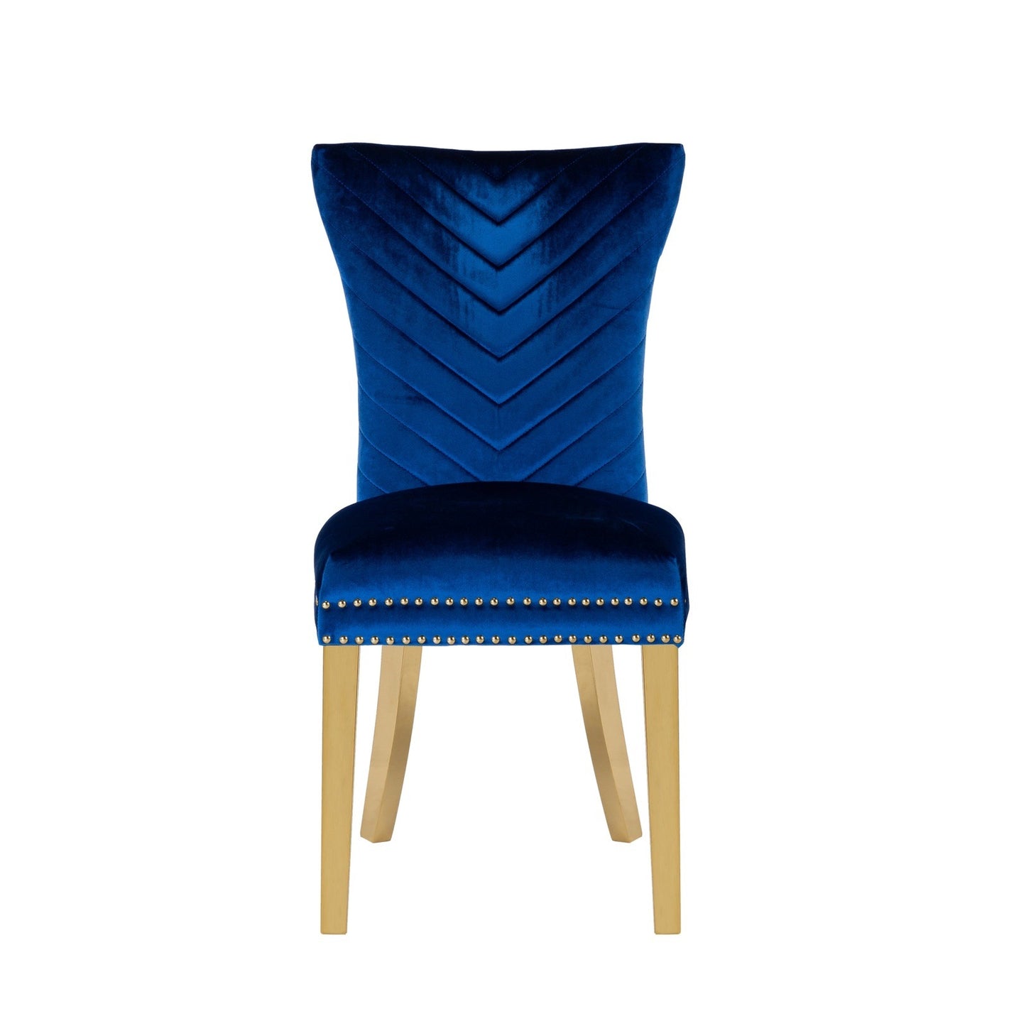 Eva Transitional Velvet Dining Chair with Gold Legs in Blue Set of 2