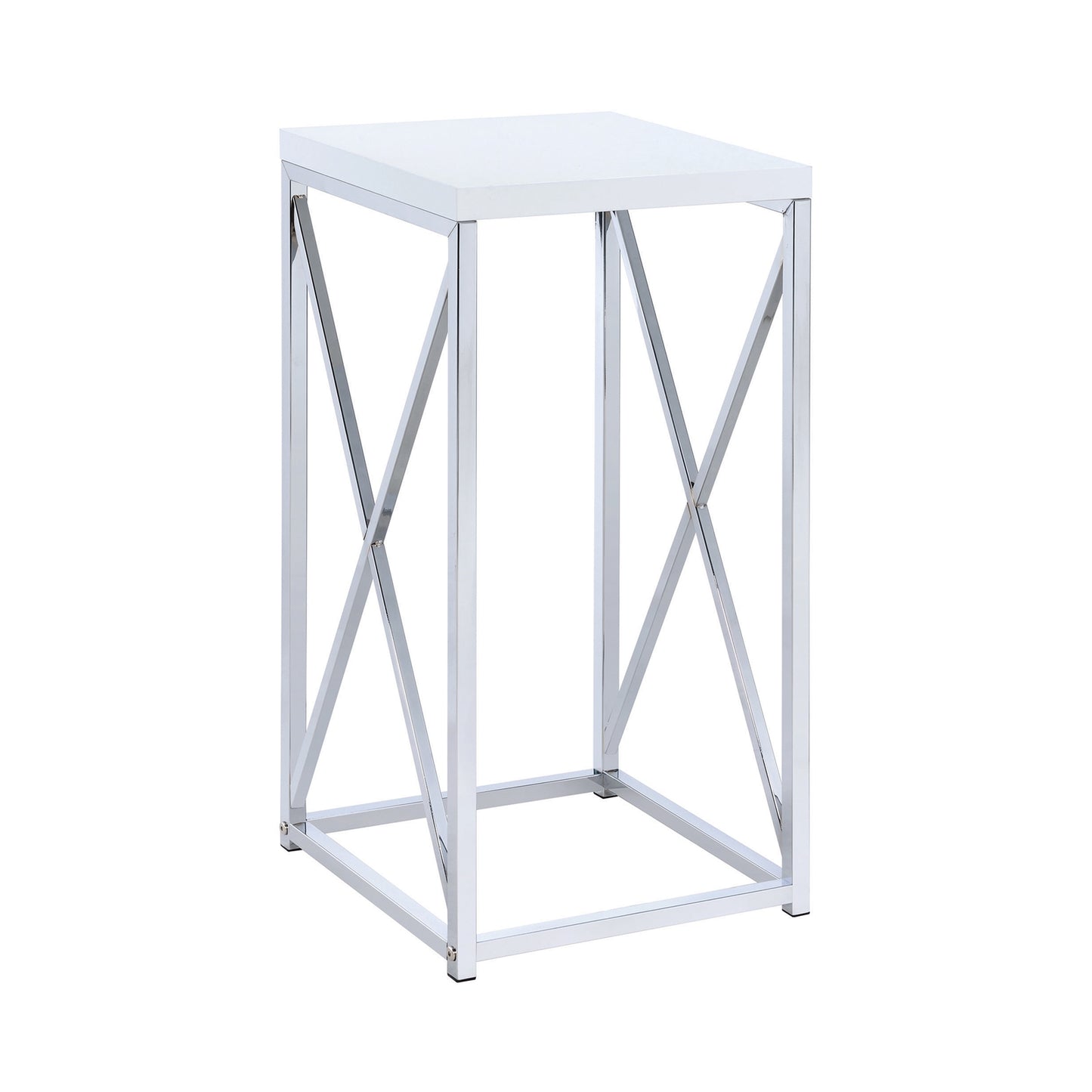 Accent Table With X-Cross Glossy White And Chrome