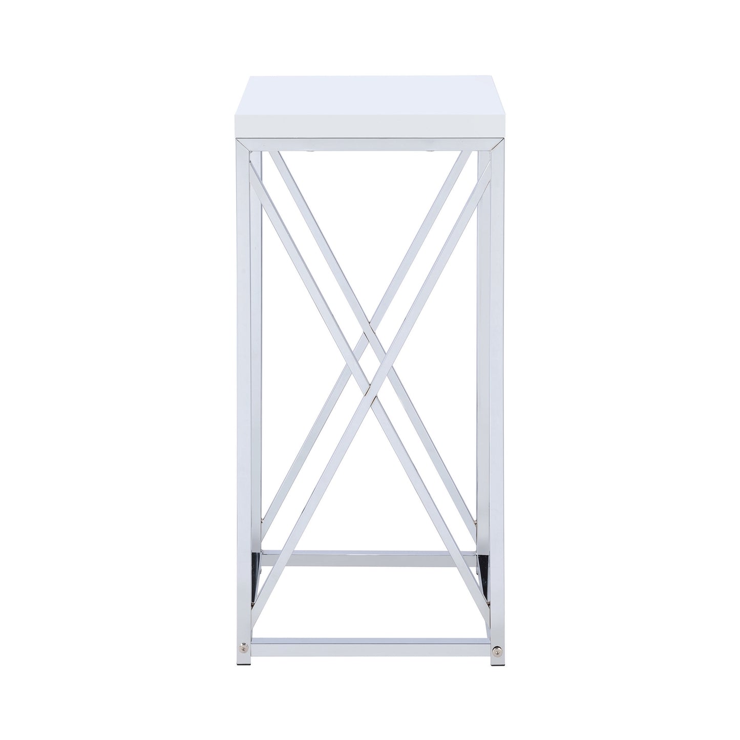 Accent Table With X-Cross Glossy White And Chrome